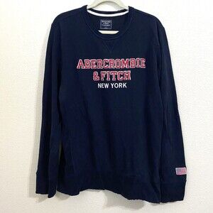 Abercrombie & Fitch Men Sweatshirt Large Navy Spellout Patched Pullover